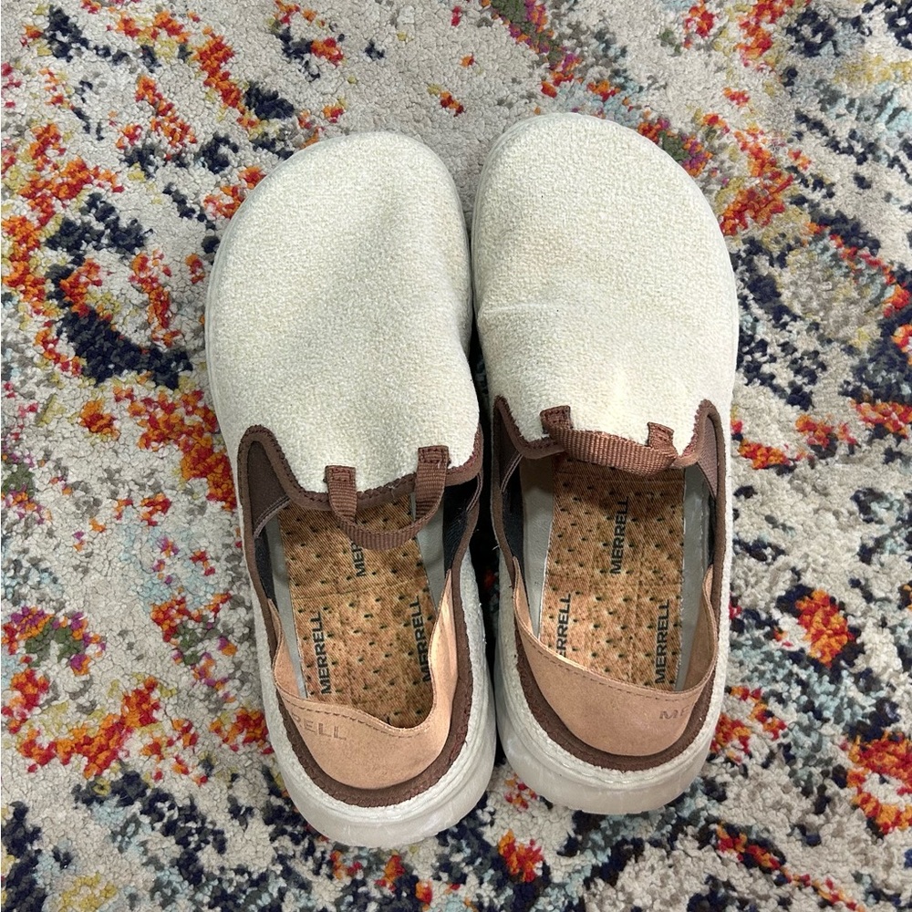 Merrell Cream and Brown Slip-On Flats